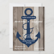 Rustic Wood Navy Blue Anchor Nautical Bröllop