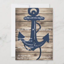Rustic Wood Navy Blue Anchor Nautical Bröllop