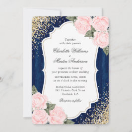 Rustic Wood Navy Blue  Ro Confetti Bröllop Inbjudningar