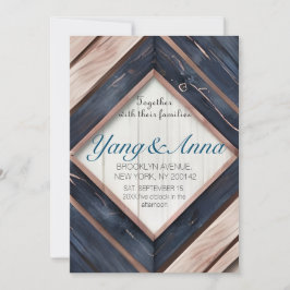 Rustic Wood Navy Blue  Rosa Geometric Bröllop Inbjudningar