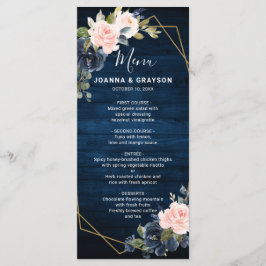 Rustic Wood Navy Blue  Rosa Geometric Bröllop Meny