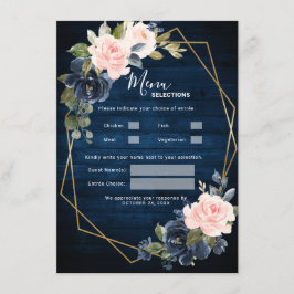 Rustic Wood Navy Blue  Rosa Geometric Bröllop Meny