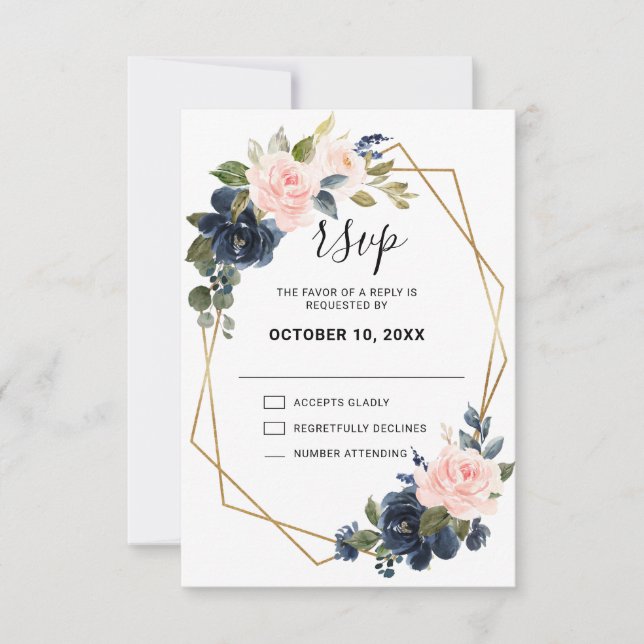 Rustic Wood Navy Blue  Rosa Geometric Bröllop OSA Kort (Framsida)
