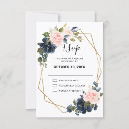 Rustic Wood Navy Blue Rosa Geometric Bröllop OSA Kort