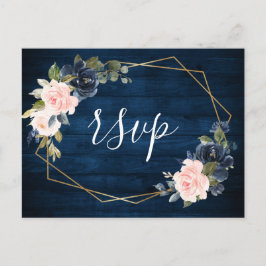 Rustic Wood Navy Blue  Rosa Geometric OSA Vykort