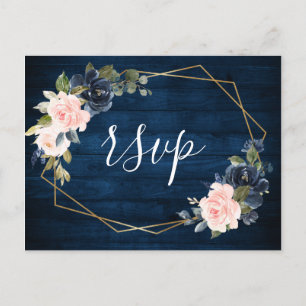 Rustic Wood Navy Blue Rosa Geometric OSA Vykort
