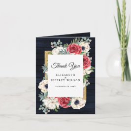 Rustic Wood Navy Burgundy Guld - tackkort Inbjudan