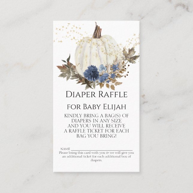 Rustic Wood Navy Dusty Blue Blommigt Diaper Raffle Visitkort (Framsida)