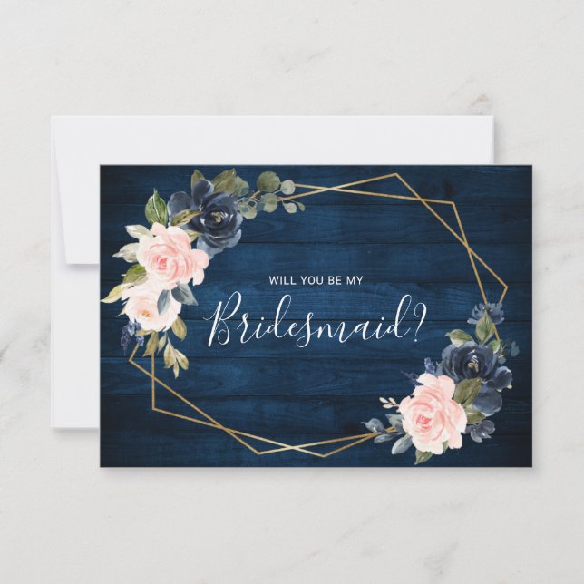 Rustic Wood Navy Geometric Bridesmaid Frieri Inbjudningar (Framsida)