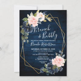 Rustic Wood Navy Geometric Brunch och Bubly Inbjudningar