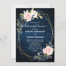 Rustic Wood Navy Geometric Rehearsal Middag Inbjudningar