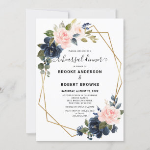 Rustic Wood Navy Geometric Rehearsal Middag Inbjudningar