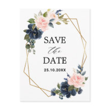 Rustic Wood Navy Geometric Save Date