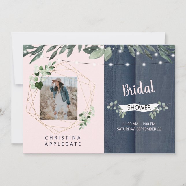 Rustic Wood  & Navy Photo Möhippa  Inbjudningar (Framsida)