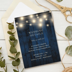 Rustic Wood Navy String Ljus bröllopsmottagning Tilläggskort