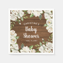 Rustic Wood Neutralt Flowers Baby Shower Sprinkle Pappersservett