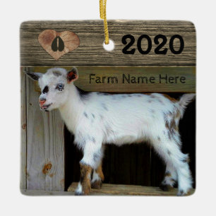 Rustic Wood Nigerian Dwarf Goat Hoofprint på hjä Julgransprydnad Keramik