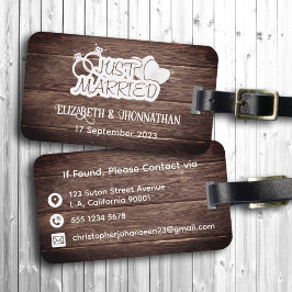 Rustic Wood Ny gifta White Typography Couple Bagagebricka