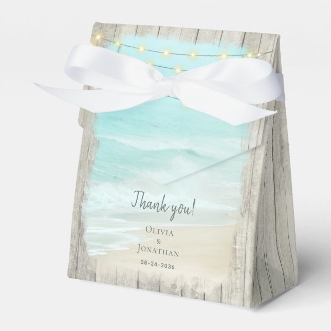 Rustic Wood Ocean Beach Wedding Presentaskar (Framsidan Sidan)