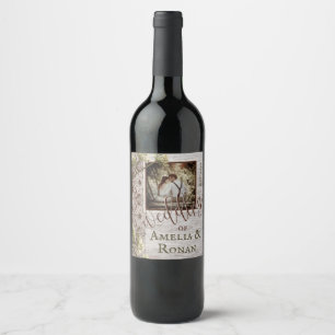 Rustic Wood och Burlap Bröllop Vin-etikett Vinflaska Etikett