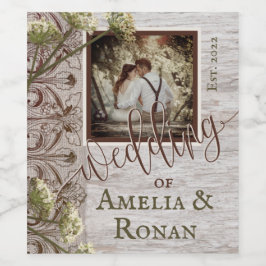 Rustic Wood och Burlap Bröllop Vinflaska Etikett