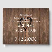 Rustic Wood och Engraved Heart Guest Bok