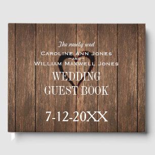 Rustic Wood och Engraved Heart Guest Bok