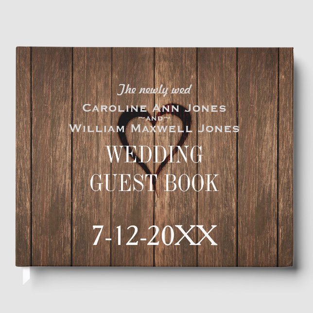 Rustic Wood och Engraved Heart Guest Bok (Framsida)