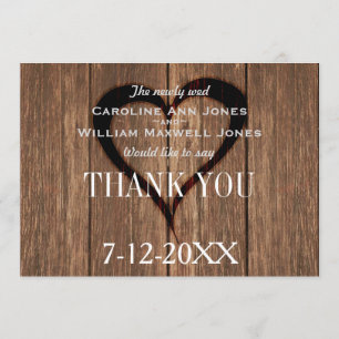Rustic Wood och Engraved Heart - tackkort Tack Kort