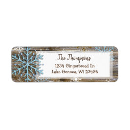 Rustic Wood och julen Snöflingor Adress Returadress Etikett