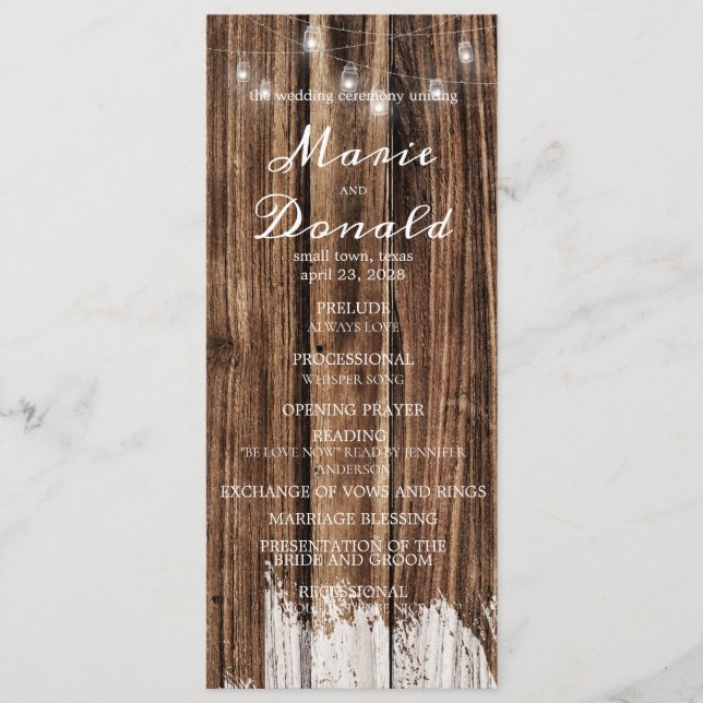 Rustic Wood och Lanternor Bröllop Program (Framsida)
