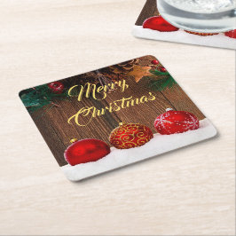 Rustic Wood och Red Berries jul Underlägg Papper Kvadrat