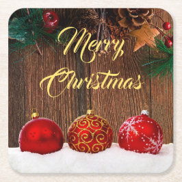 Rustic Wood och Red Berries jul Underlägg Papper Kvadrat