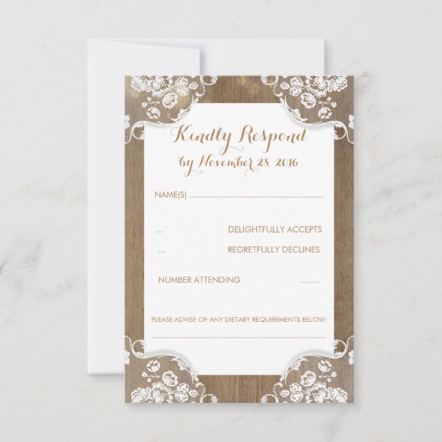 Rustic Wood och Snöre Bröllop OSA Kort (Framsida)