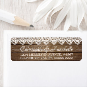 Rustic Wood och Snöre Elegant Script Bröllop Returadress Etikett