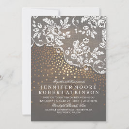 Rustic Wood och Snöre Guld Confetti Elegant bröllo Inbjudningar