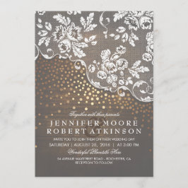 Rustic Wood och Snöre Guld Confetti Elegant bröllo Inbjudningar