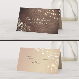 Rustic Wood och String Ljus Bröllop Placeringskort