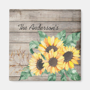 Rustic Wood och Sunblommor Magnet
