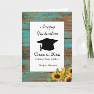 Rustic Wood och Sunblommor Studenten Kort