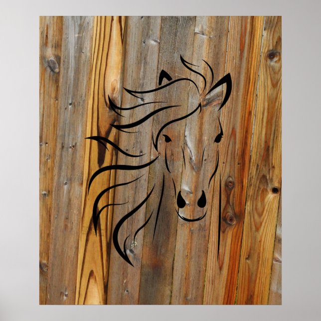 Rustic Wood och Vild Horse Poster (Framsidan)