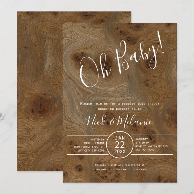 Rustic Wood Oj, Baby, samhuggen babydusch Inbjudningar (Fram/baksida)