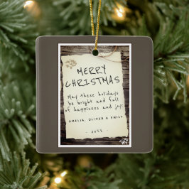 Rustic Wood Old Papper Script God jul Julgransprydnad Keramik