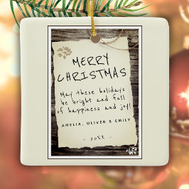 Rustic Wood Old Papper Script God jul Julgransprydnad Keramik