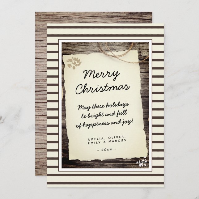 Rustic Wood Old Papper Script God jul Julkort (Fram/baksida)
