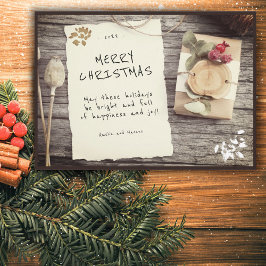 Rustic Wood Old Papper Script God jul Julkort