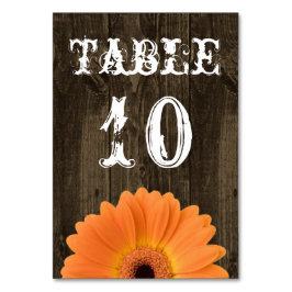 Rustic Wood Orange Daisy Bröllop Bordsnummer Card