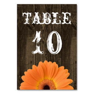 Rustic Wood Orange Daisy Bröllop Bordsnummer Card