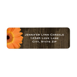 Rustic Wood Orange Gerber Daisy Adressetiketters Returadress Etikett