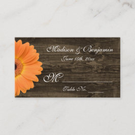 Rustic Wood Orange Gerber Daisy Bröllop Place Card Placeringskort